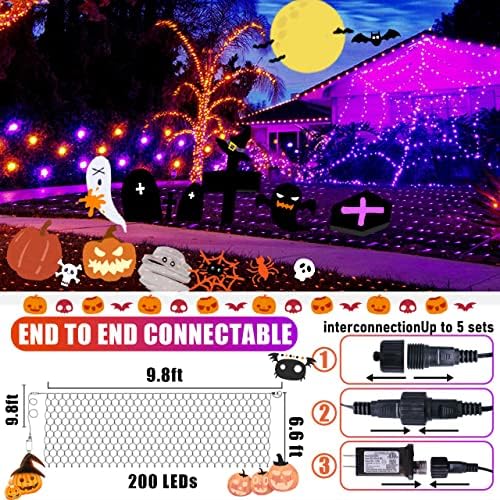 JMEXSUSS Net Lights Outdoor Mesh Lights, 200 LED 9.8ft x 6.6ft Christmas Bush Light Outdoor Waterproof, Plug in Christmas Net Light for Bushes Ceiling Hedge Garden Patio Umbrella(Orange to Purple) - Image 4