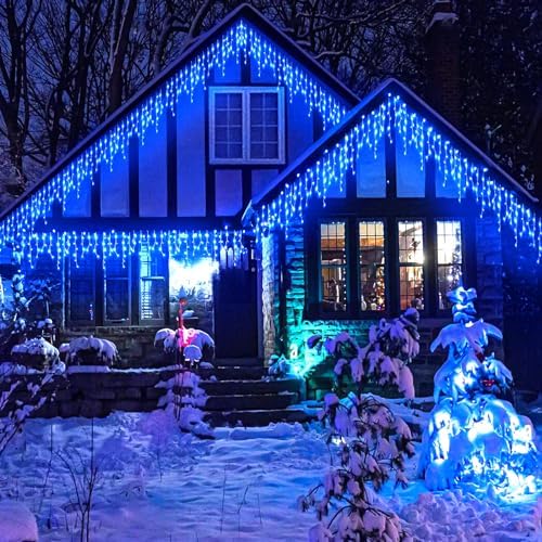 132ft Icicle Lights for Outside, 1280 LED Blue Christmas Lights Outdoor with 240 Twinkle Drops, 8 Modes Plug in Waterproof Timer Memory for Tree Wedding Party House Patio Eave Yard Holiday Decoration - Image 6