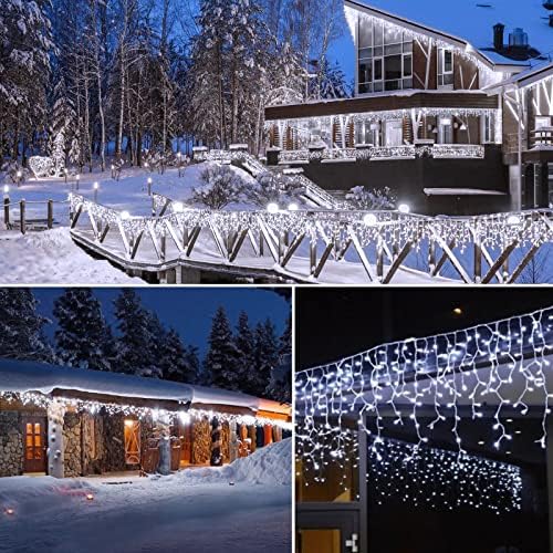 Brightown Icicle Lights Outdoor: 2 Packs, 132Ft with 276 Drops, 1472 LED Icicle Lights with Timer for House Eaves and Wedding, Pure White - Image 3