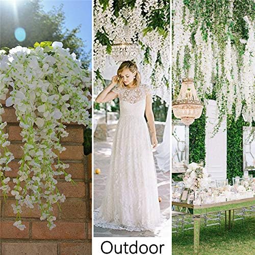 12Pcs Artificial Wisteria Flowers 3.6 Feet/Piece White Dense Artificial Fake Wisteria Vine Ratta Hanging Garland Silk Flowers String Home Party Wedding Decor(White-Dense) - Image 6