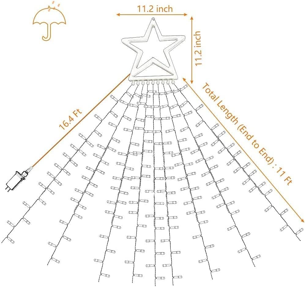 Outdoor Christmas Star String Lights, 320 LED 11.5 ft Waterfall Tree Lights with 8 Lighting Modes for Indoor/Outdoor Yard, Home, Festival, Party, Xmas, New Year Decor - Image 5
