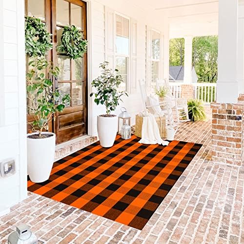 SEEKSEE Halloween Decor Buffalo Plaid Rug 4' x 6' Orange and Black Large Front Door Mat, Layering Area Rug, Halloween Rug for Outdoor Patio Entryway Indoor Living Room Kitchen Dining Room Decor - Image 5