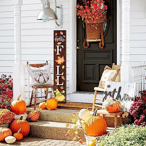Hello Fall Welcome Sign for Front Porch Standing, Wooden Porch Sign with Leaves for Front Door Decorations, Rustic Farmhouse Hanging Wall Sign for Harvest Thanksgiving Decor 47.2"H - Image 2