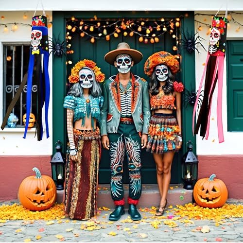 NOVWANG 2 Pcs Day of The Dead Windsocks, Dia de Los Muertos Wind Socks Day of The Dead Hanging Windsock Flag Decoration for Garden Yard Porch Backyard Patio Decor - Image 6