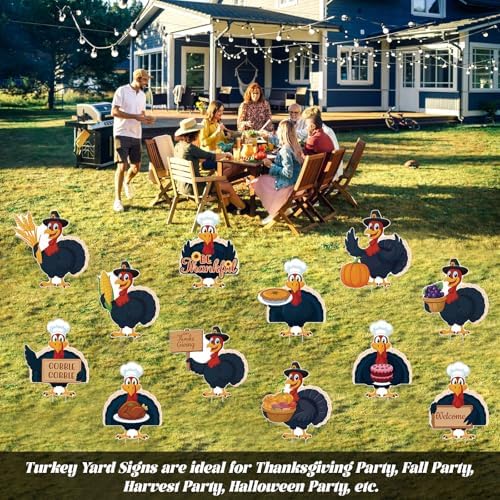 12PCS Thanksgiving Turkey Yard Signs With Stakes Thanksgiving Yard Decorations Outdoor Harvest Sign for Autumn Farmhouse Patio Outdoor Decor - Image 7
