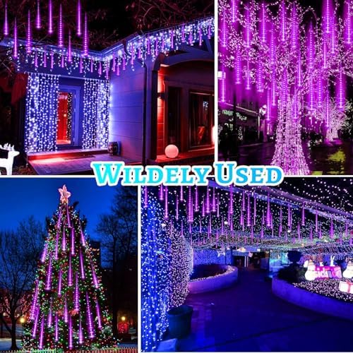 Christmas Purple Meteor Shower Rain Lights, 10 Tube 360 LED 12 Inch for Outdoor Halloween Falling String Raindrop Decor, Patio Garden Eaves (Can Connect 100 Sets) - Image 4