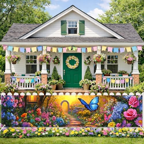 BlissYard Spring Fence Banner Floral Garden Decor 78 x 17 Inch - Image 2