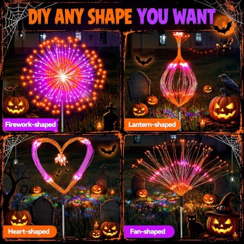 Tujoe 8 Pcs Halloween Solar Firework Stake Lights 180 LED 8 Modes - Image 5