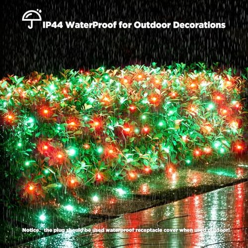 Led Net Lights Christmas Lights Outdoor 200Led 9ftx6ft Upgraded Red and Green Christmas Net Lighting, Waterproof 5mm LED Wide Angle Outdoor Indoor Mesh Net Light for Trees, Bushes, Shrubs Decorations - Image 3