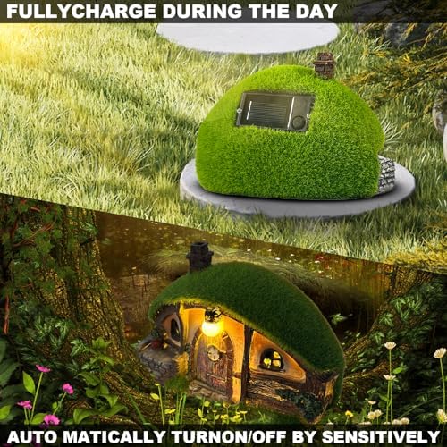 Garden Statue and Fairy House with Solar Lights – Resin Outdoor Figurine Lights, Cottage Yard Decor for Porch & Lawn - Image 3