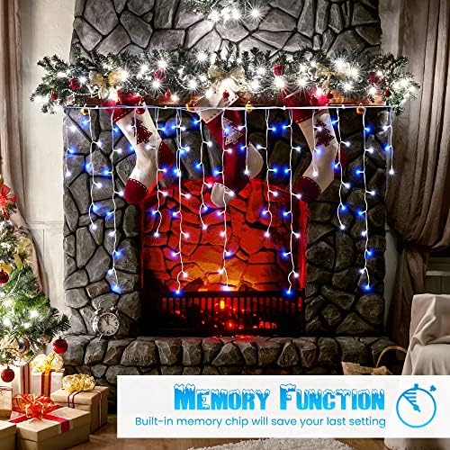 Toodour White & Blue Christmas Icicle Lights, 29.5ft 360 LED Icicle Lights, 8 Modes, 60 Drops, Window Curtain Led Christmas Light, Icicle Twinkle Light for Eaves, Party, Wedding, Xmas Decorations - Image 5