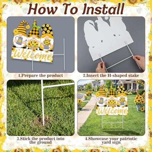 Yookeer Sunflower Gnome Decoration Outdoor Metal Sunflower Sign with Stakes - Image 4