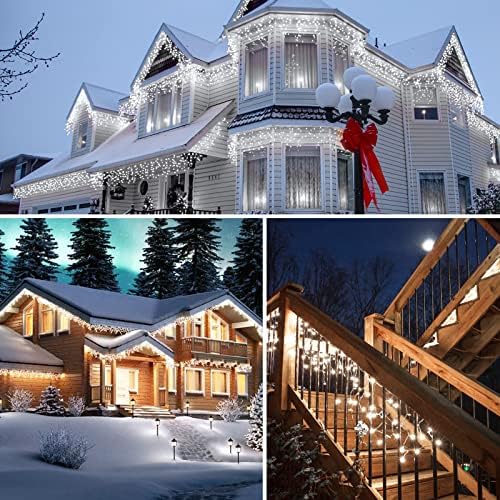 Brightown Icicle Lights Outdoor: 2 Packs, 132Ft with 276 Drops, 1472 LED Icicle Lights with Timer for House Eaves and Wedding, Pure White - Image 5