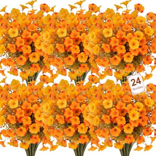 Ouddy Decor 24 Bundles Artificial Flowers for Outdoors (24, Light Orange) by OuddyDecor
