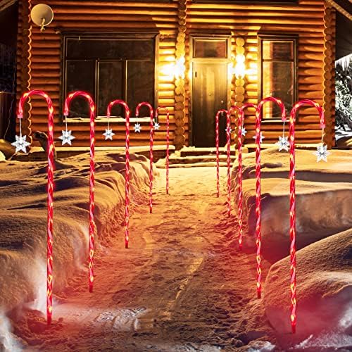 10PCS 33" 160LED Christmas Candy Cane Lights with Stakes & Snowflake, Christmas Candy Cane Pathway Marker Lights Waterproof 11 Lighting Modes Outdoor Decorations - Image 2