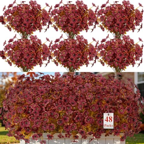 Alupssuc 48 Bundles Artificial Fall Flowers, UV Resistant Faux Mums Porch by Alupssuc