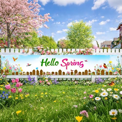 BlissYard Hello Spring Fence Banner Floral Garden Decor 118 x 20 Inch - Image 6