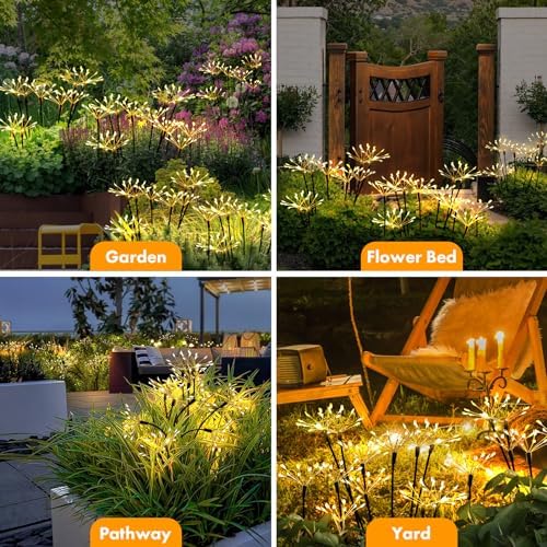 Kwaiffeo 4 Pack Solar Firework Lights Outdoor Waterproof Garden Decor Warm - Image 3