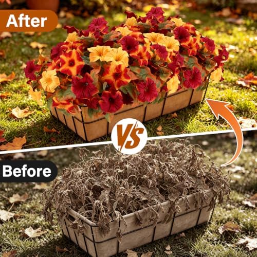Artificial Fall Petunias for Outdoor, 4 Bundles Burgundy Yellow Gradient - Image 3