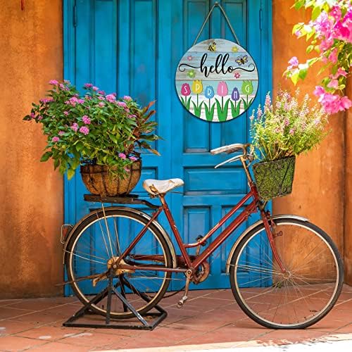 Wesiti Hello Spring Wooden Hanging Sign Rustic Tulip Flower Front Door Wreath Farmhouse Floral Wood Welcome Hanger Sign for Indoor Outdoor Home Porch Window Decor - Image 4