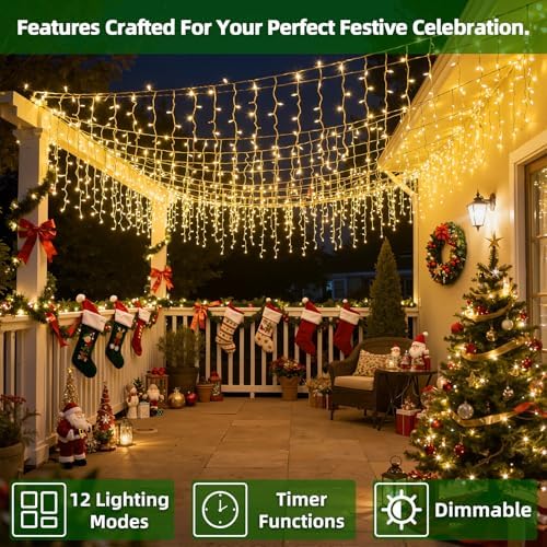 1332 LED 132FT Christmas Lights,296 Drops Icicle Lights with 12 Modes - Image 3