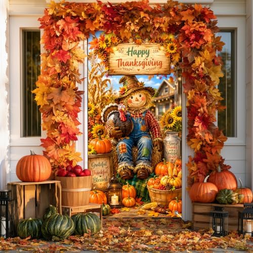 BlissYard Thanksgiving Door Cover Scarecrow Turkey 35 x 71 Inch - Image 4