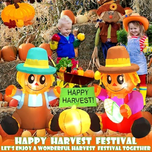 6FT Long Fall Inflatables Outdoor Decorations, Inflatable Scarecrow and Pumpkin, Built-in LED Fall Autumn Harvest Thanksgiving Inflatables Blow Ups for Outside Yard Garden Lawn - Image 7