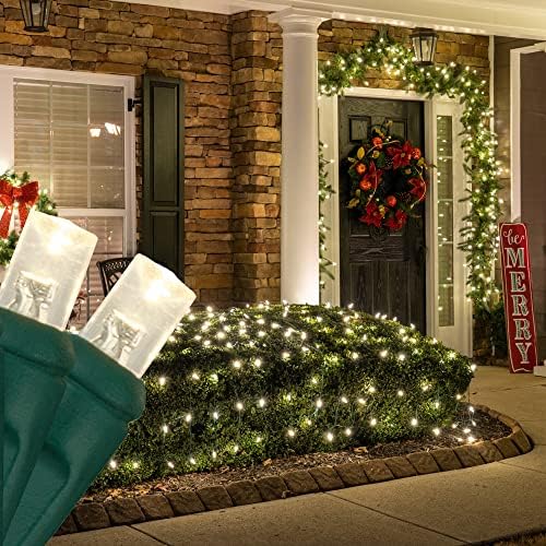 Wintergreen Lighting Set of 100 Warm White LED Net Lights - Christmas Outdoor Decorations, Green Wire (4 x 6 ft, 5mm Lights) by WintergreenLighting