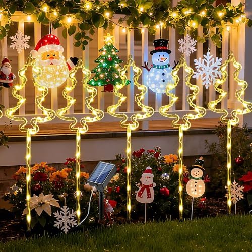 6 Packs Christmas Tree Solar Garden Lights with 8 Light Modes, 21.65 Inches Tall Christmas Outdoor Lighting with 20 LEDs Each, Solar Outdoor Xmas Decor for Garden, Path, Patio (Warm White) - Image 6