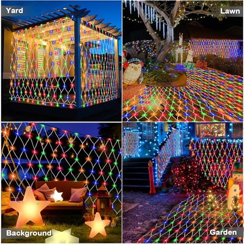 (Upgraded) Outdoor Christmas Lights, 360 LED Sturdy Christmas Net String Lights, 12x5Ft 8 Light Modes Christmas Decoration Lights for Backyards, Gardens, Bushes, Lawns, Patio, New Year - Multicolored - Image 7
