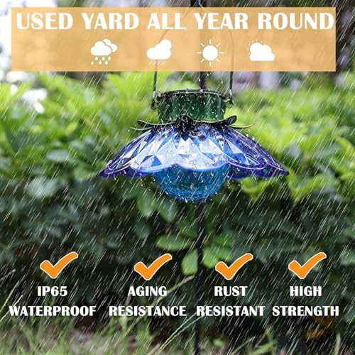 Solar Lights Outdoor Waterproof Solar Flower Light with Crackle Globe Glass - Image 4