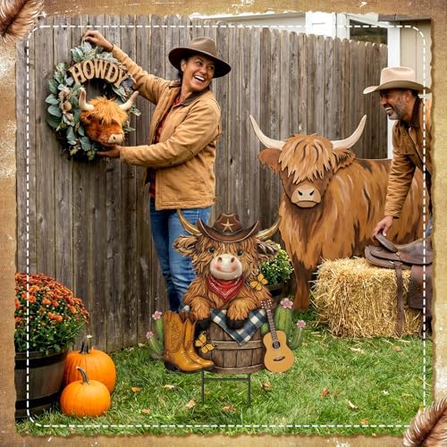 Amyhill Western Highland Cow Metal Garden Stakes Yard Sign Decoration - Image 2