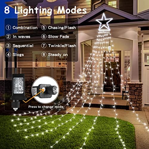 BlcTec Outdoor Christmas Lights 317 LED Christmas Star Lights with 9 Strands 11.9ft Waterfall Tree Lights, 8 Modes, Waterproof & Timer for Garden Yard Patio Outdoor Xmas Decorations, Cool White - Image 6