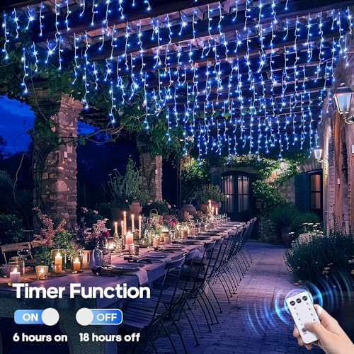 JMEXSUSS 400 LED 38.8 Ft Blue & White Icicle Christmas Lights for Outside - Image 7
