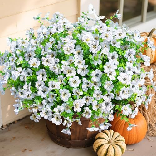 florisso Artificial Flowers for Outdoors Daisy 12 Bundles for Home Decoration, Faux Flower Fake Plants Outside Decoration with Eucalyptus UV Resistant for Planter Porch Patio Yard Garden White - Image 6