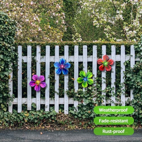 Giyyomtr Metal Flowers Wall Decor - 4pcs Metal Flower Wall Art Hanging Decorations for Outdoor Fence Garden Yard Patio Decor, Gift for Mom Friends - Image 4