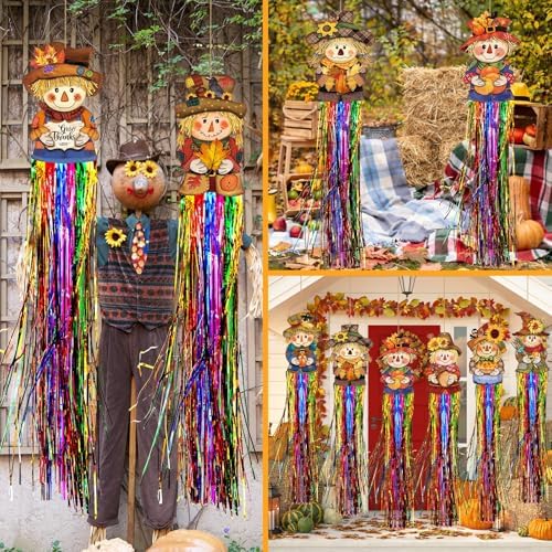 DoubleFill 8 Pcs Fall Scarecrow Outdoor Hanging Decorations with Tassels - Image 6