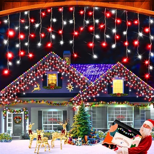 XURISEN 66ft 640 LED Christmas Lights Outdoor with 120 Drops, 8 Modes Curtain Fairy Lights Plug in Waterproof Timer Memory Function String Lights for Christmas Holiday Wedding Party Decor(Red+White) by XURISEN