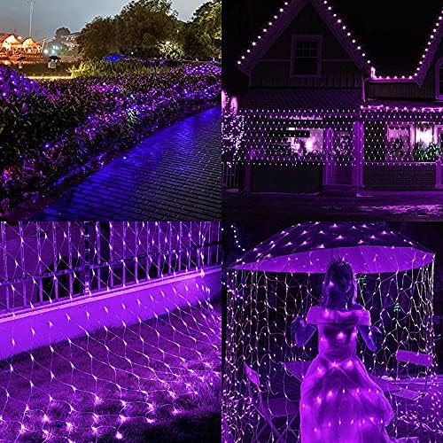 LJLNION Christmas Net Lights, 360 LED 12ft x 5ft Connectable Christmas Mesh Fairy String Lights,8 Modes Low Voltage Safe Adaptor for Xmas Trees, Bushes, Wedding, Outdoor Garden Decorations, Purple - Image 2