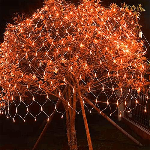 LJLNION Halloween Net Lights, 360 LED 12ft x 5ft Connectable Mesh Fairy String Lights,8 Modes Low Voltage Safe Adaptor for Xmas Trees, Bushes, Wedding, Outdoor Garden Decorations, Orange - Image 2