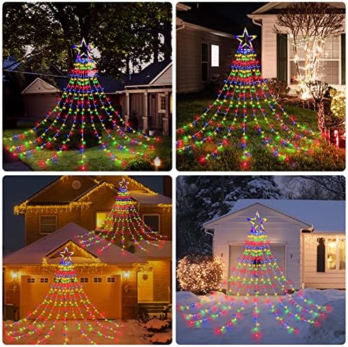 BlcTec Outdoor Christmas Decorations 317 LEDs Christmas Lights with 9 Strands 11.9ft Waterfall Christmas Tree Lights, 8 Modes, Waterproof, Topper Star & Timer for Yard Patio Xmas Décor, Multicolor - Image 3