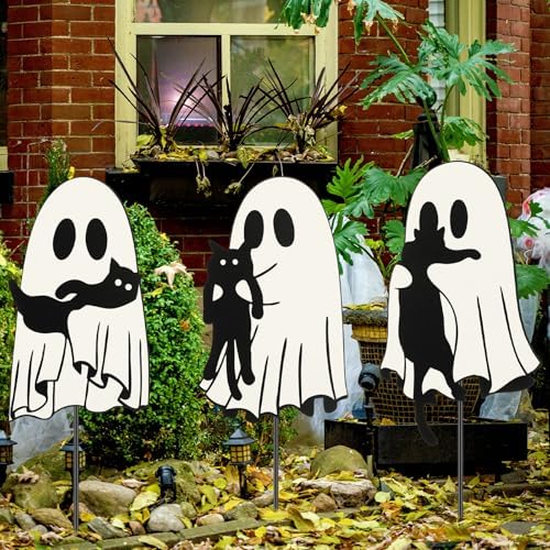 Metal Ghost with Black Cat Garden Stakes, 3 Pcs Halloween Yard Decor - Image 6