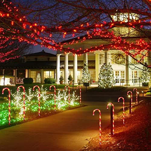 LAMPHOME 10 Pack 22" Christmas Candy Cane Pathway Markers, Xmas Pathway Lights Outdoor with 70 Warm White Lights for Walkway Garden Lawn Holiday Decorations - Image 4