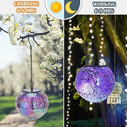 Solar Hanging Lantern Solar Outdoor Lanterns Mosaic Gazing Ball Outdoor Hanging Lights Outdoor Lights Waterproof Garden, Patio, Pathway & Yard Décor Purple - Image 3