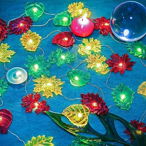Thanksgiving Decoration Leaf Fairy String Lights Fall Garland Leaf Decorative Lights Harvest Maple Oak Decor 10ft 30LED Battery Operated String Lights Autumn Wreath for Bedroom Window Tree Décor - Image 2