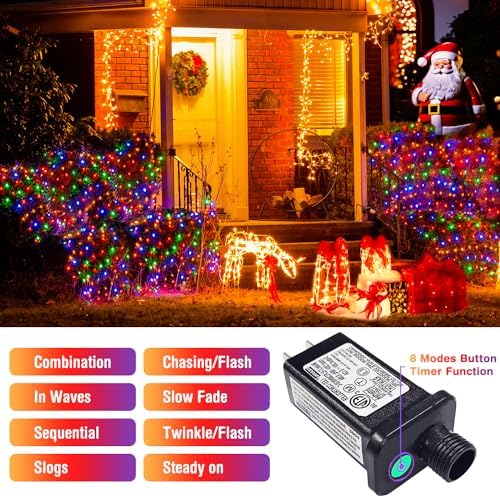 JMEXSUSS 200 LED Christmas Net Lights Plug in, 8 Modes 9.8ft x 6.6ft Net Lights Outdoor Mesh Light, Waterproof Bush Light for Outside Garden Lawn Yard (Multicolor) - Image 7