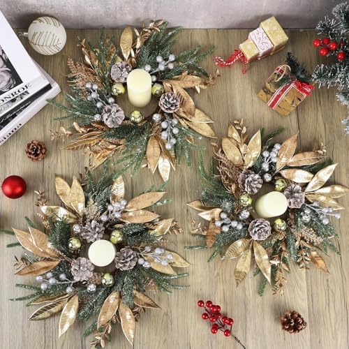 6 Pcs 9 Inch Christmas Wreaths for Kitchen Cabinet Artificial Pine Hanging Cedar Wreath with Christmas Balls Golden Twigs and Silver Berries for Front Door Xmas Winter Farmhouse Home Decorations - Image 2