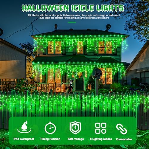 JMEXSUSS Green Icicle Halloween Lights Outdoor, 400 LED 38.8Ft - Image 2
