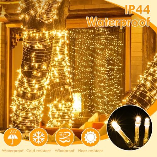 180FT 500LED Extra-Long String Lights Indoor Outdoor Clear Wire, Warm White Christmas String Lights, Plug in Twinkle Fairy Light With Timer and Memory For Wedding Patio Tree Yard Christmas Decorations - Image 4