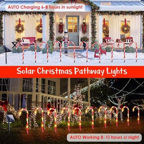 20 Pack Solar Christmas Candy Cane Lights, Christmas Decorations Outdoor Waterproof, Solar Powered Pathway Lights with 8 lighting Modes & Memory Function for Outside Party Garden Yard Patio Decoration - Image 5